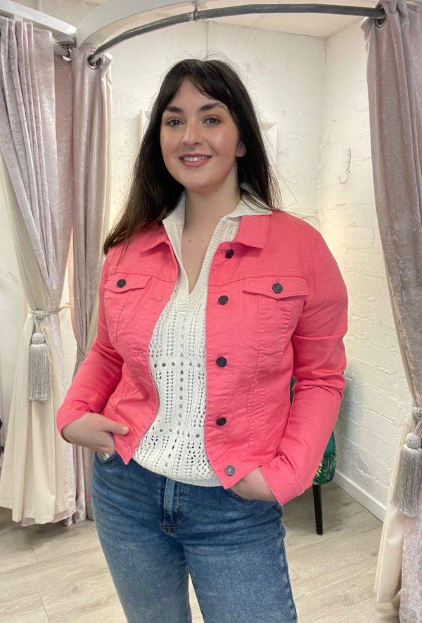 Denim Jacket in Coral White Feather Boutique